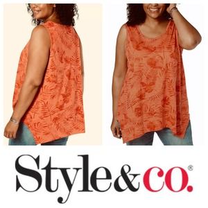 Modal Cotton Palm Print Burnt Orange Style & Co Tunic Sleeveless Top size 1X